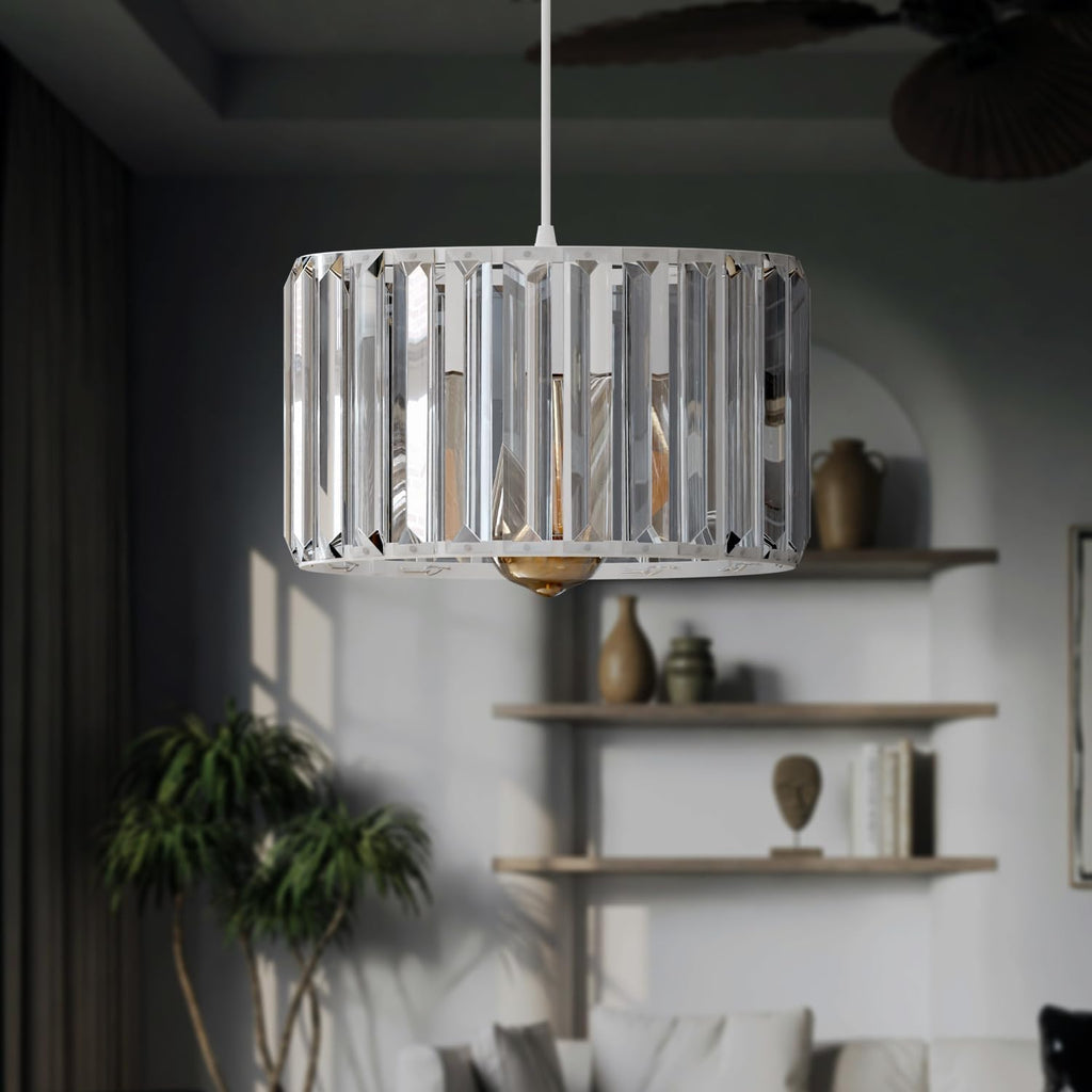 Elegant Crystal Glass Drum Ceiling Lamp Shade - Modern Flush Mount Light Fixture