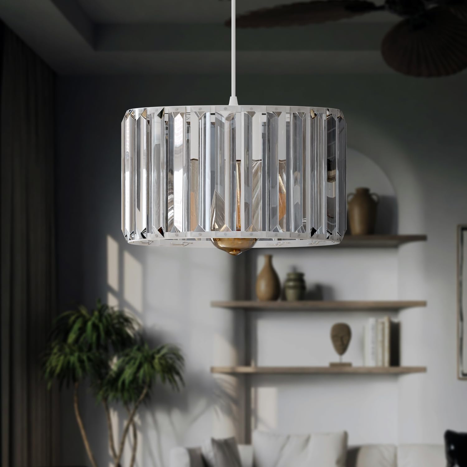 Elegant Crystal Glass Drum Ceiling Lamp Shade - Modern Flush Mount Light Fixture