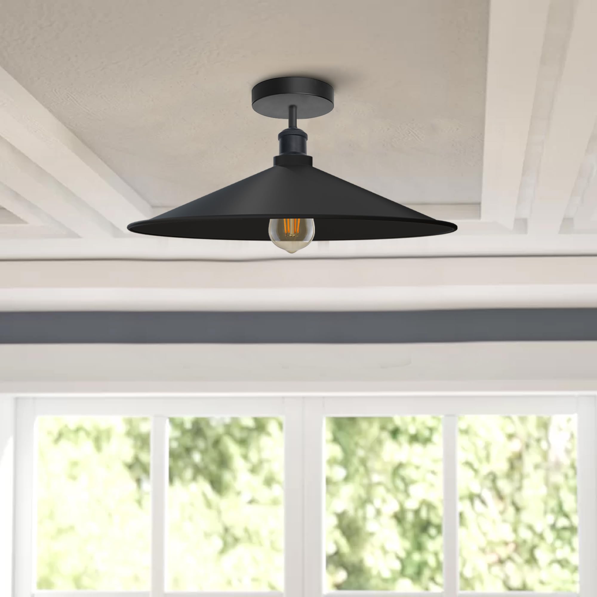 Sleek Industrial LED Flush Mount Ceiling Light, Dimmable, E27 Bulb Compatible