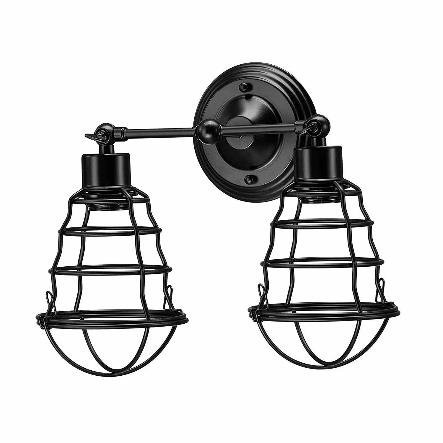 Industrial Double Wall Sconce Vintage Style Black Finish Cage Shades Wall Mount~6357