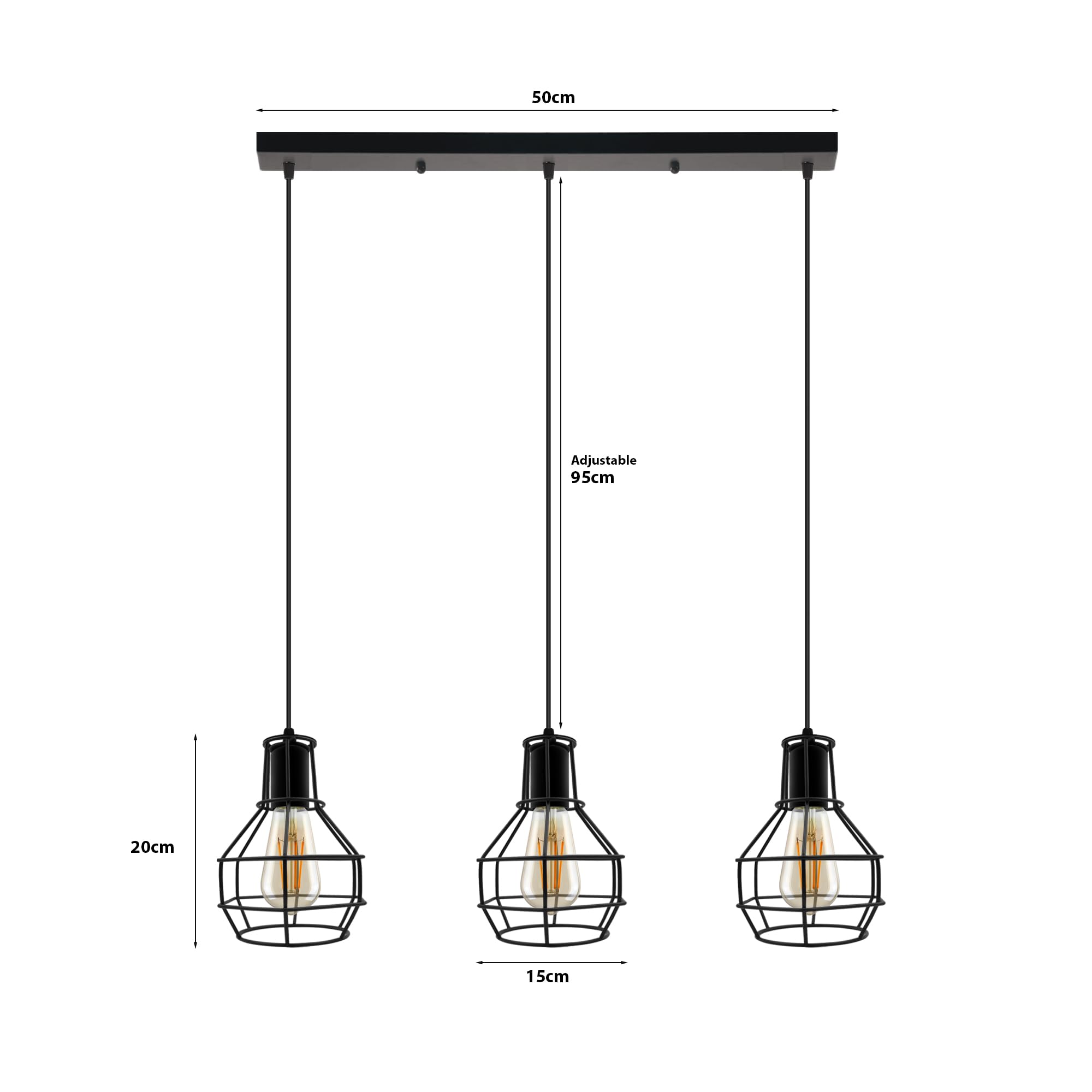 Industrial Metal 3-Head Pendant Light, Adjustable Vintage Ceiling Fixture Lamp