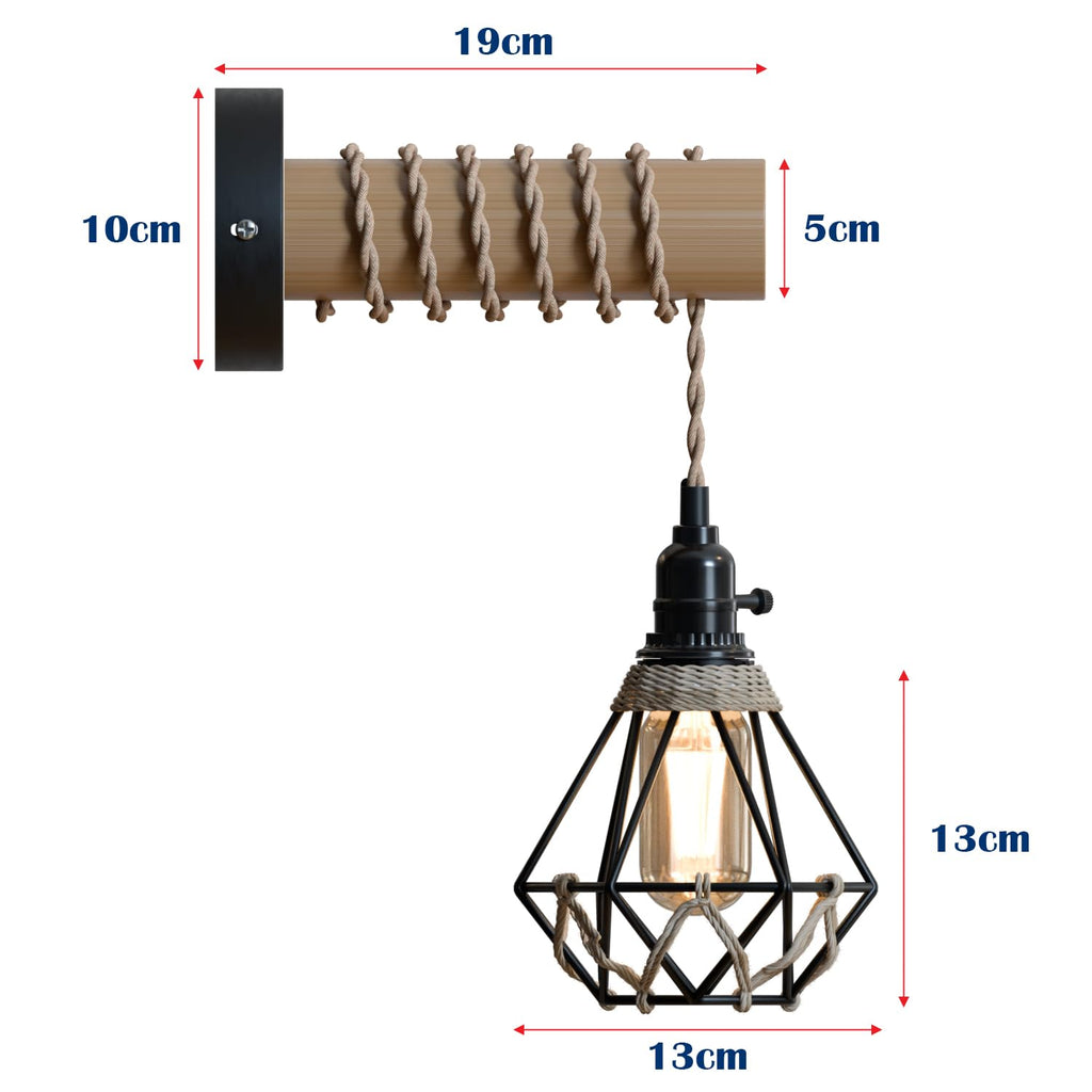 Farmhouse Rustic Industrial Wall Sconce Light Fixture with Metal Cage & Wood
