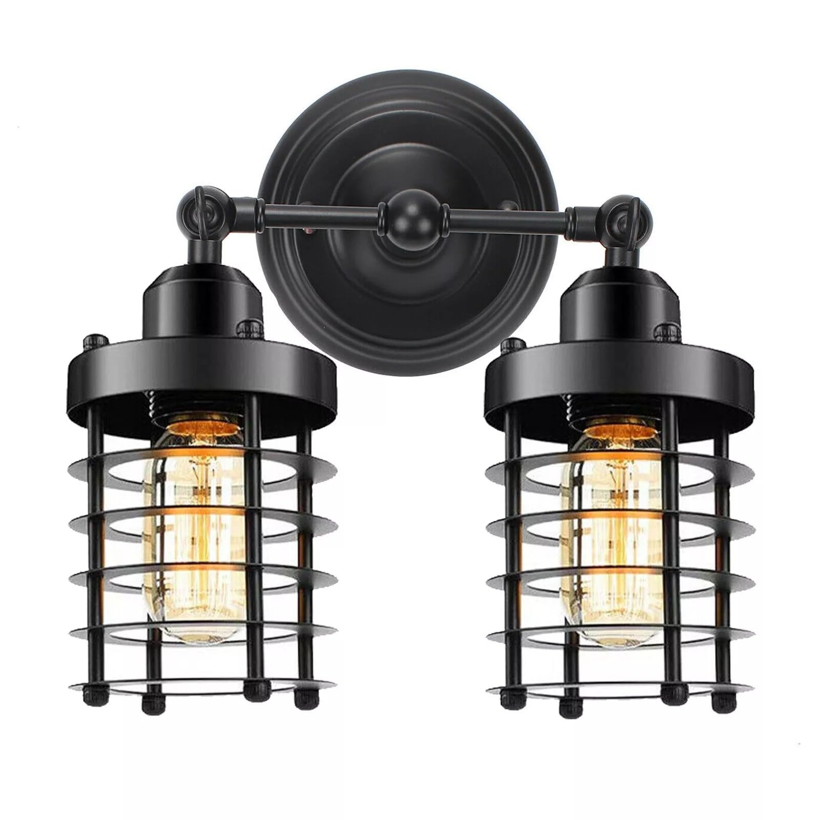 Industrial Double Wall Sconce Vintage Style Black Finish Cage Shades Wall Mount~6357