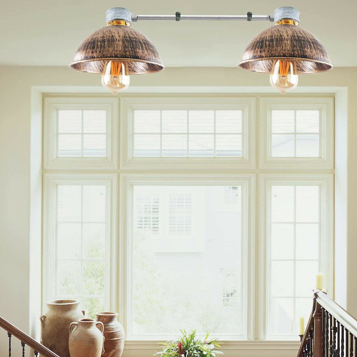 Industrial Retro Pipe Ceiling Light Fixture, Vintage B22 Bayonet Socket