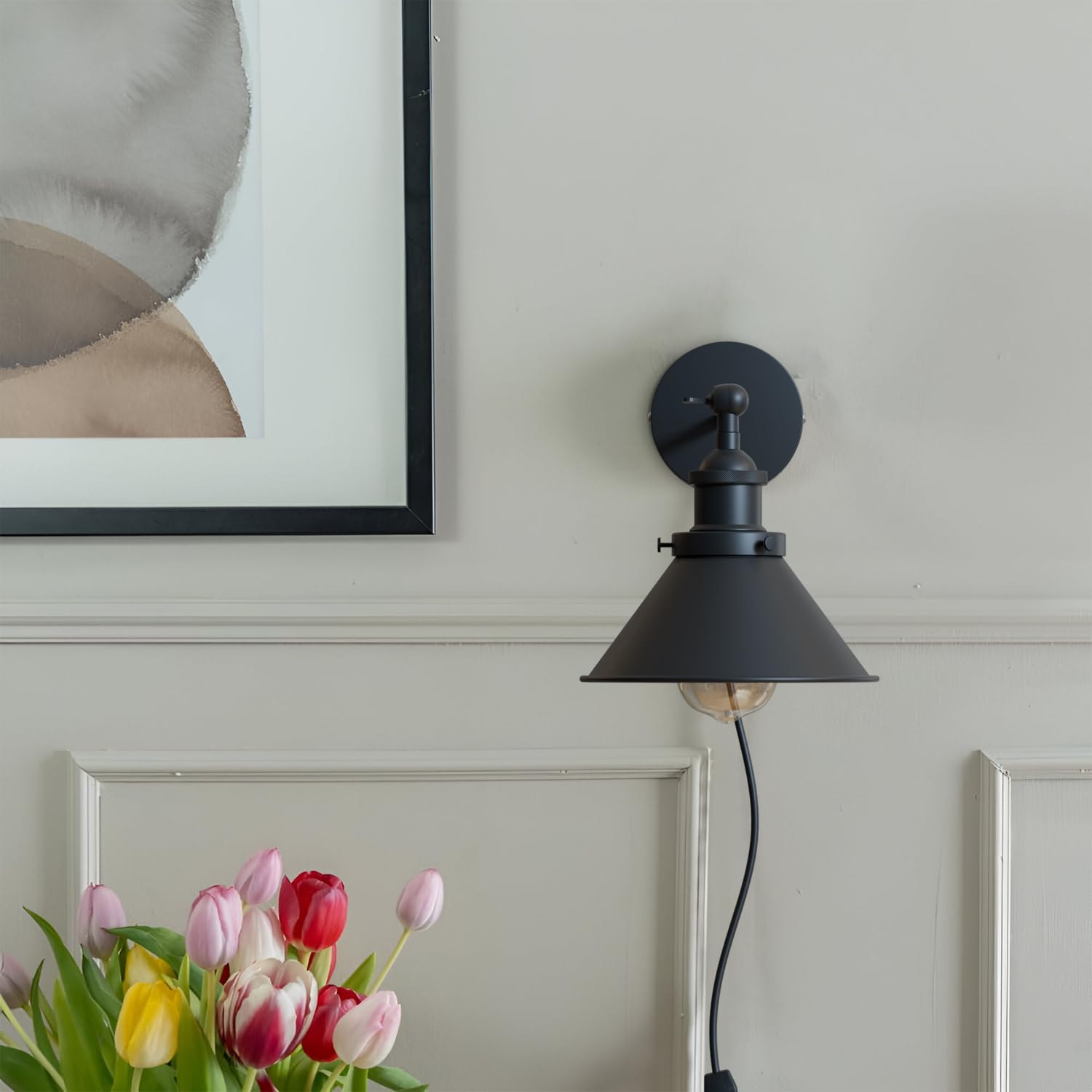 Vintage Industrial Plug-in Wall Light with Dimmer ~6266