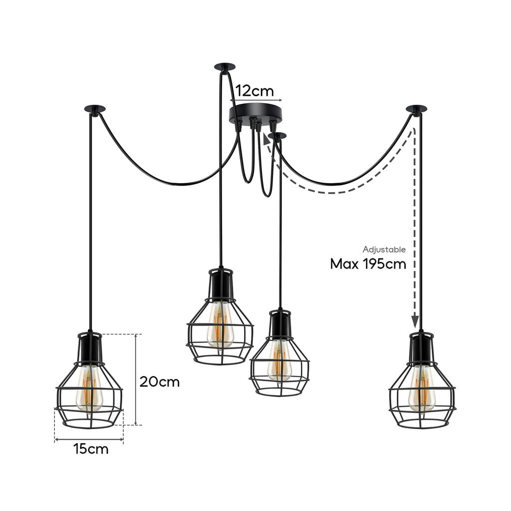 Vintage Industrial Spider Chandelier Pendant Light Kit Metal Cage E27 Ceiling Lamp