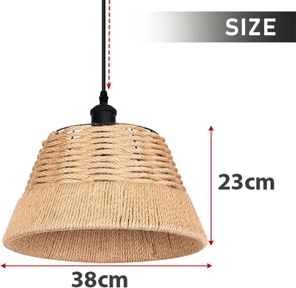 Rustic Natural Hemp Rope Pendant Light Shade, 40cm Diameter, Easy-Fit