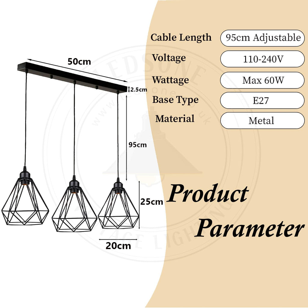 Modern Rectangle 3 Way Ceiling Pendant Light ~6152