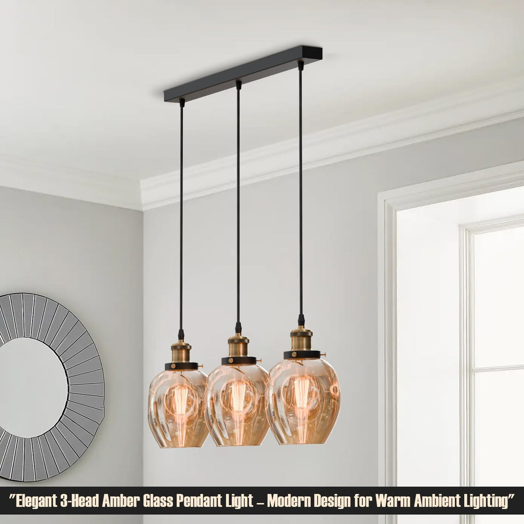 Industrial Retro Loft Style 3-Way Glass Ceiling Pendant Light Fixture