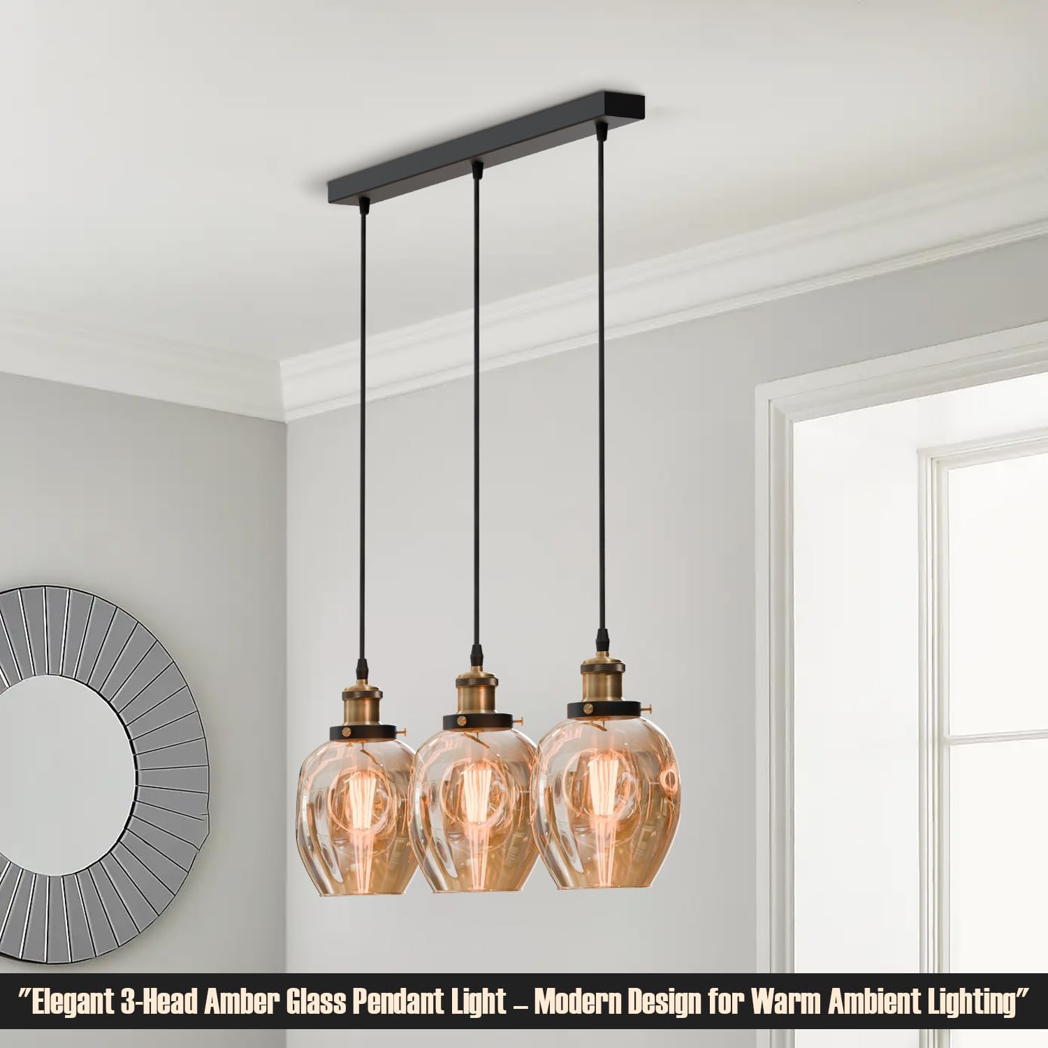 Industrial Retro Loft Style 3-Way Glass Ceiling Pendant Light Fixture