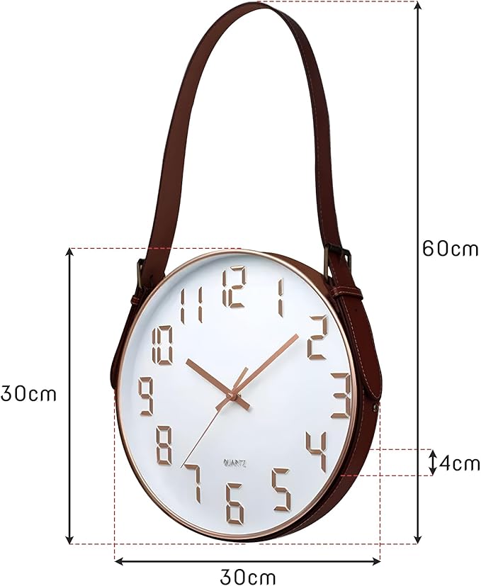 Concrete Wall Clock with Brown Leather Strap~ 5177