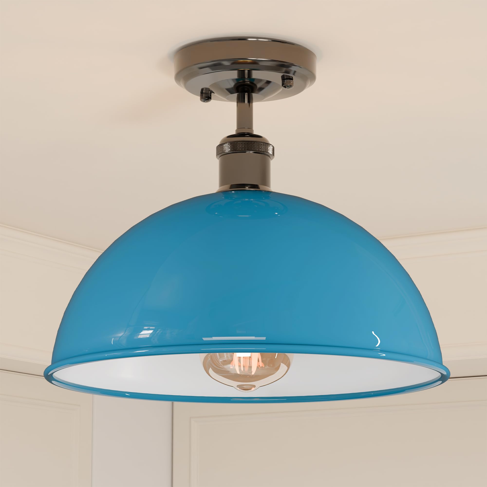 Industrial Metal Dome Semi Flush Ceiling Light Fixture for Low Ceilings