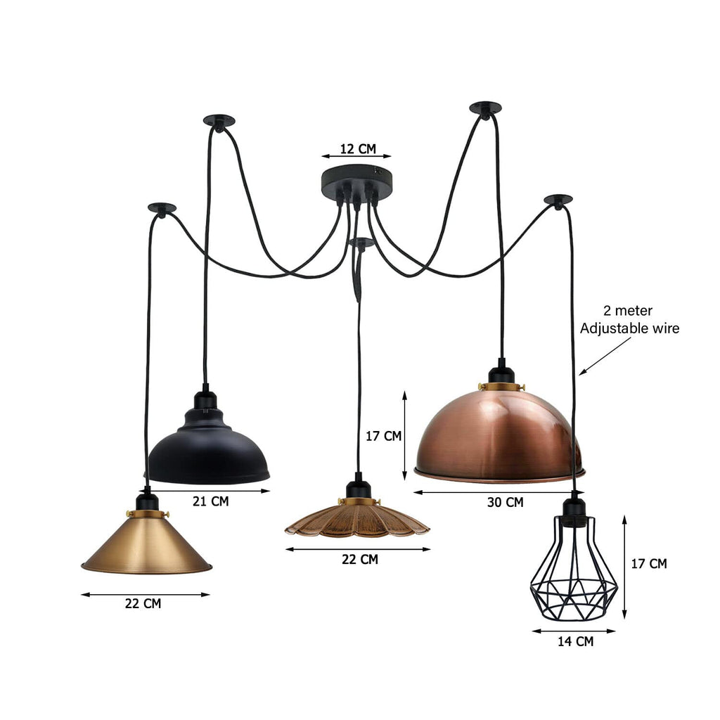 Industrial Vintage Matte Black 5-Head Adjustable Spider Chandelier Pendant Light E27