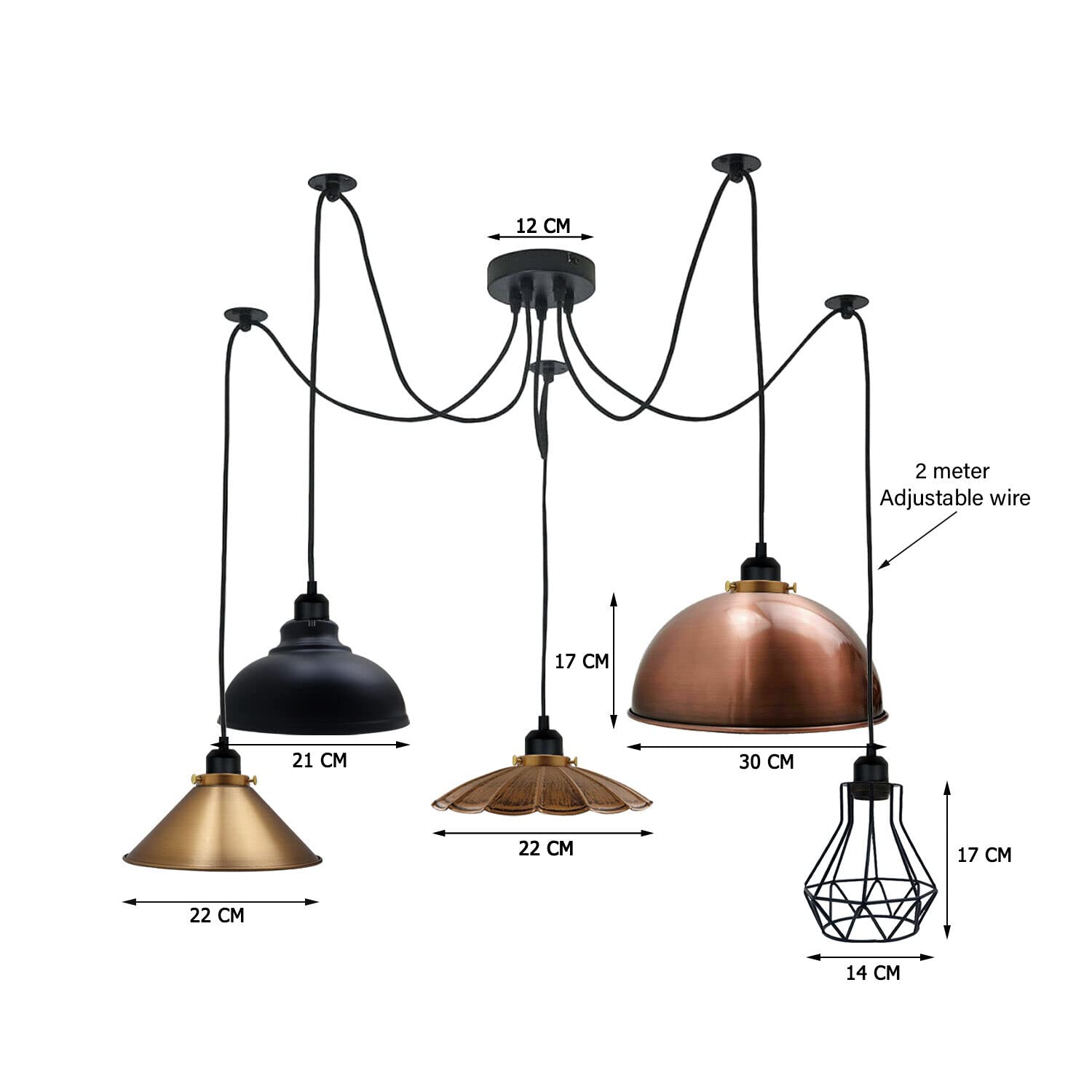 Industrial Vintage Matte Black 5-Head Adjustable Spider Chandelier Pendant Light E27
