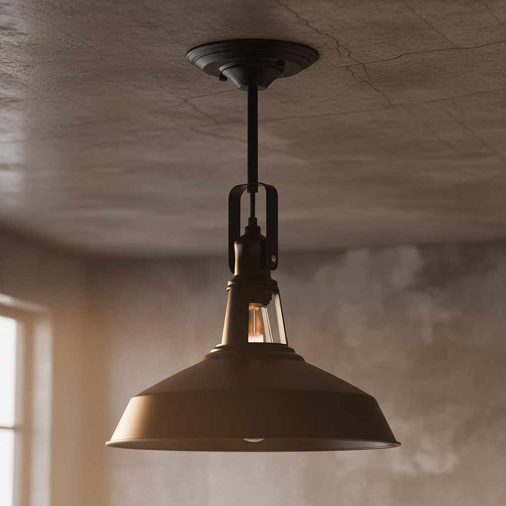 Industrial Black Barn Semi-Flush Ceiling Light with Adjustable Swivel Head