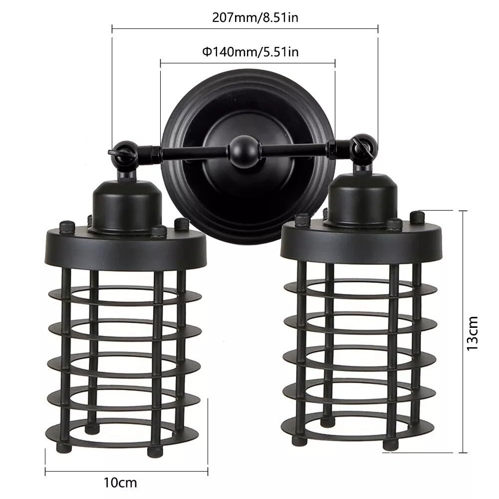 Vintage Industrial Double Wall Sconce Black Metal Cage Light Fixture E27