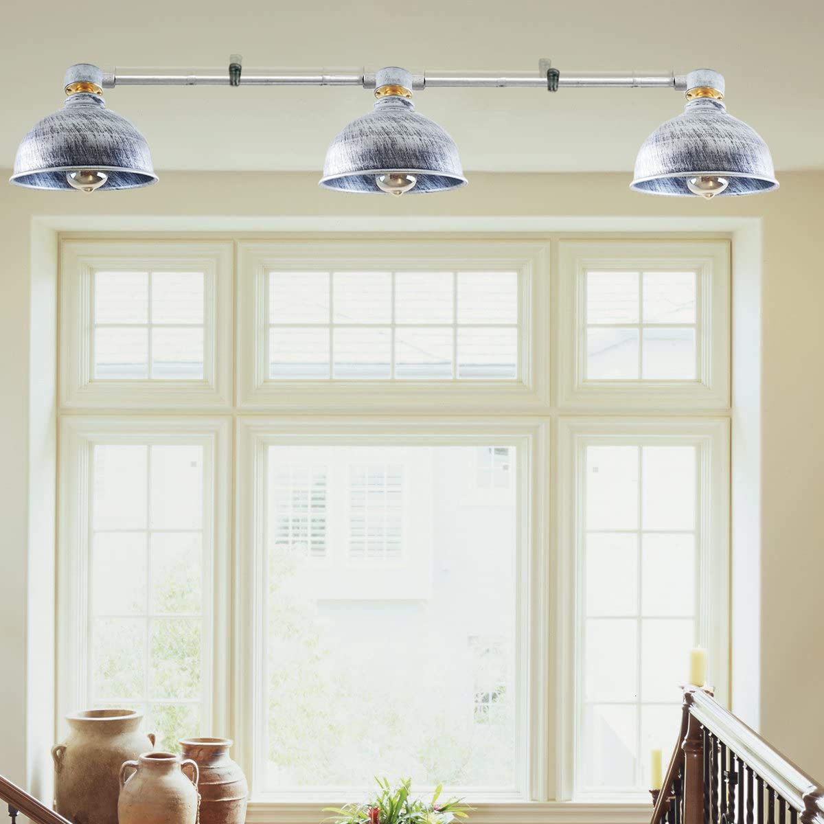 Industrial Retro Pipe Ceiling Light Fixture, Vintage B22 Bayonet Socket