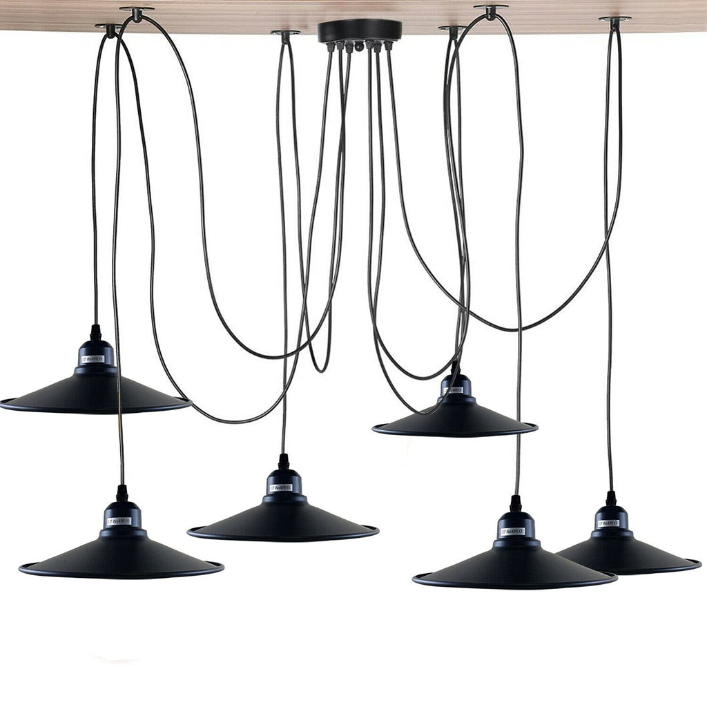 Playful Vintage Industrial 5-Light Spider Pendant with Unique Shades