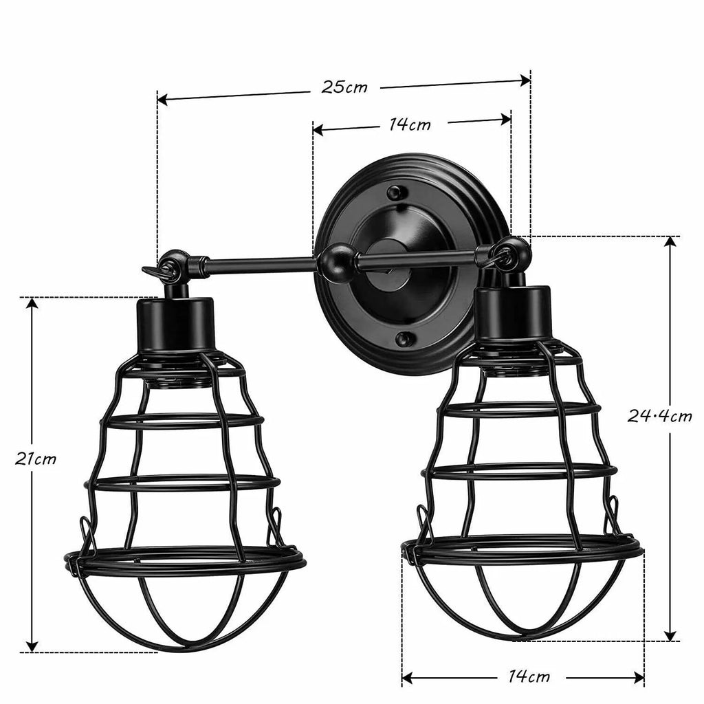 Vintage Industrial Double Wall Sconce Black Metal Cage Light Fixture E27