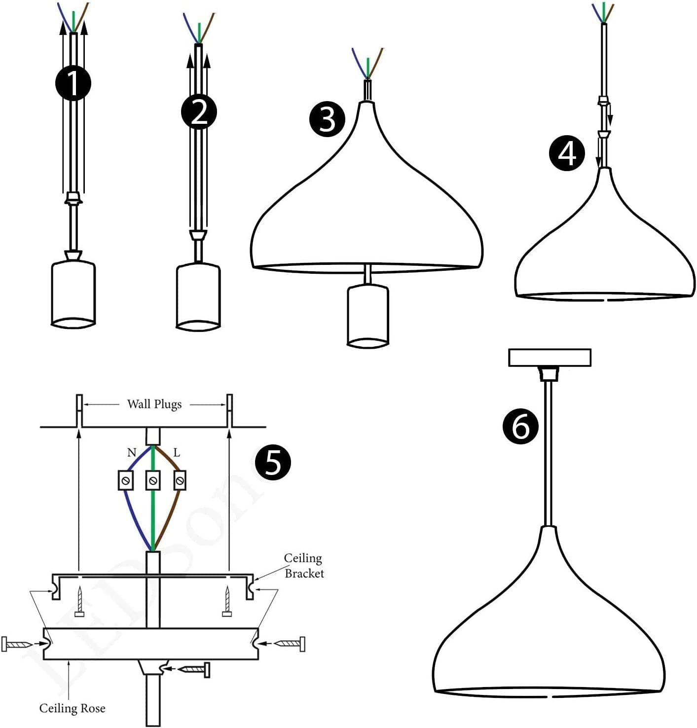 Industrial Vintage Metal Dome Pendant Light Fixture, Dimmable E27 Base Ceiling Lamp
