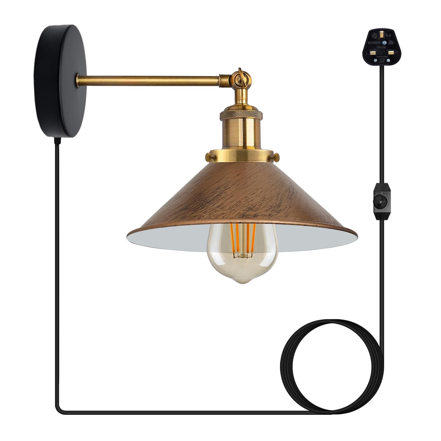 Industrial Indoor Plug in Wall Light with Dimmer ~6332