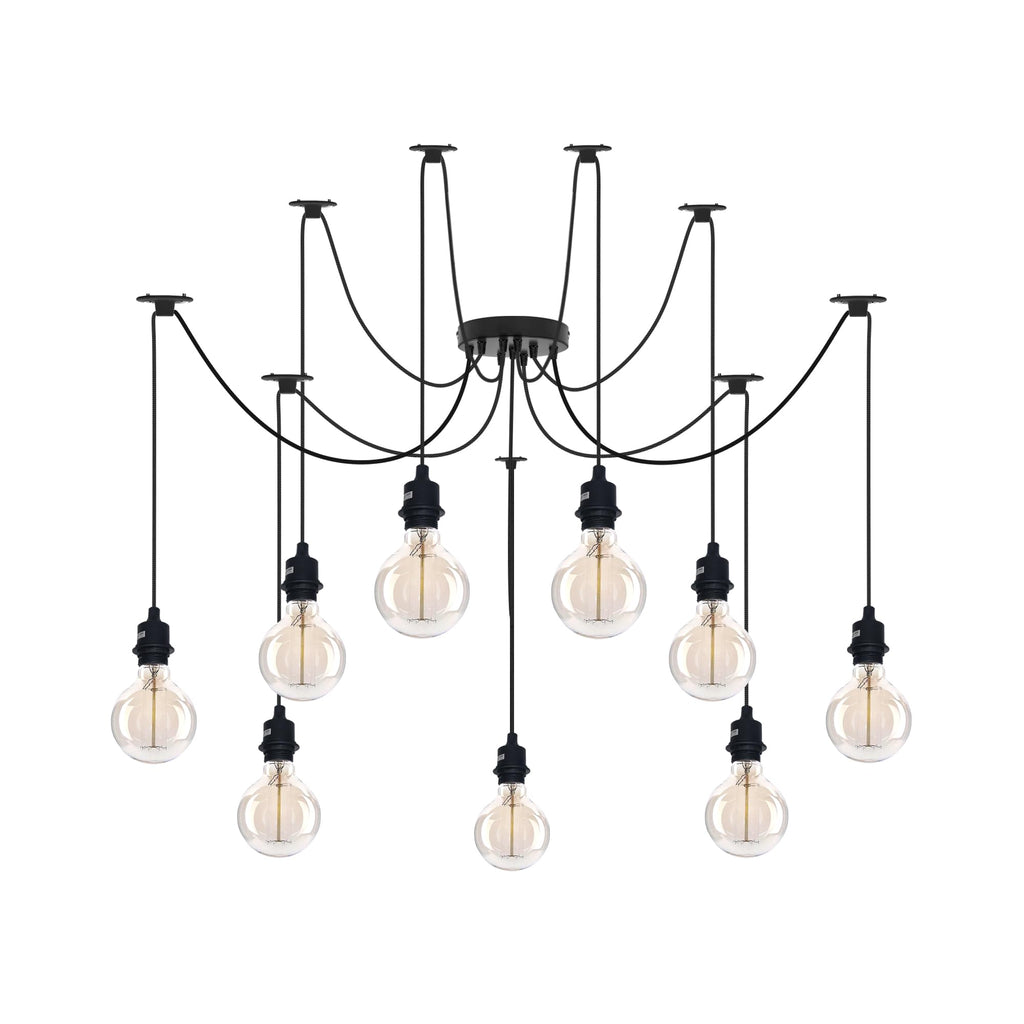 Industrial Vintage E27 Spider Ceiling Chandelier Light, Adjustable 8-Way Pendant Lamp