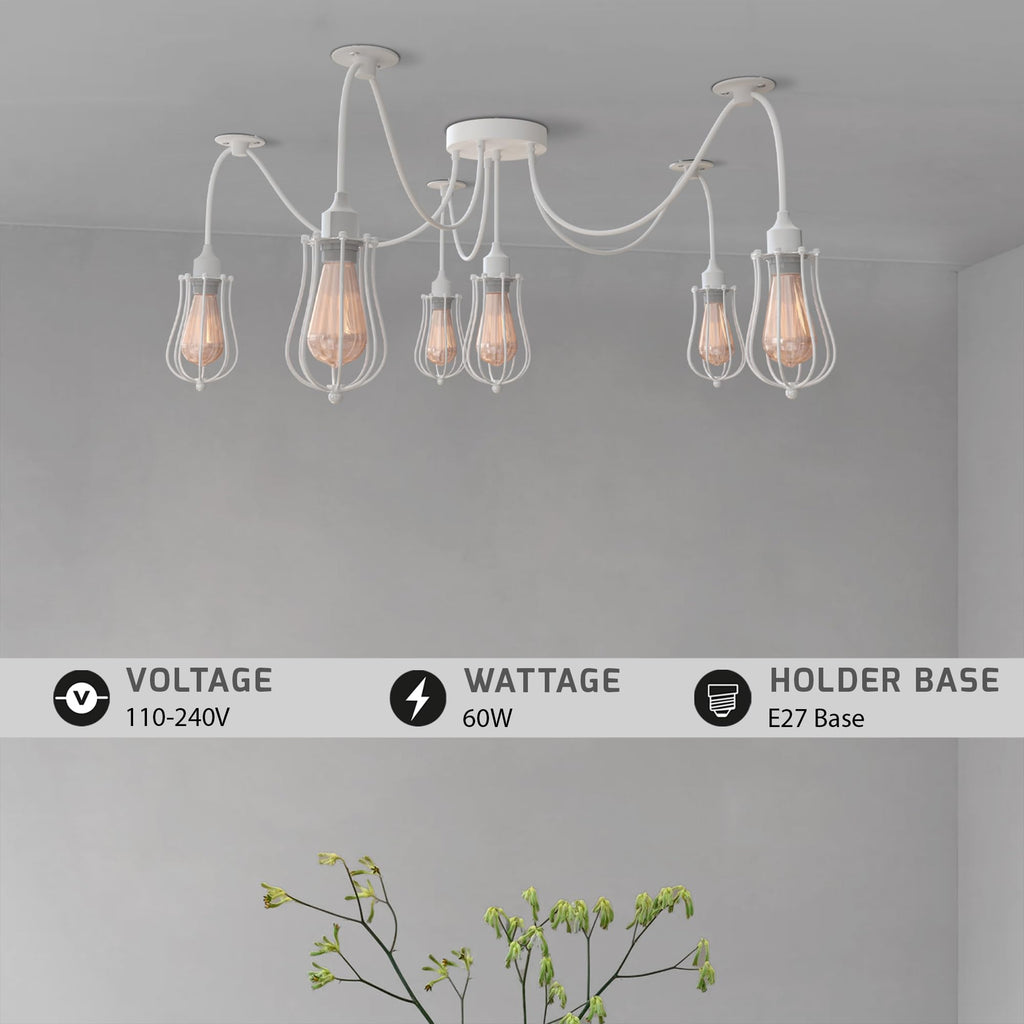 Modern Adjustable 5-Way Spider Pendant Light with White Metal Cone Shades