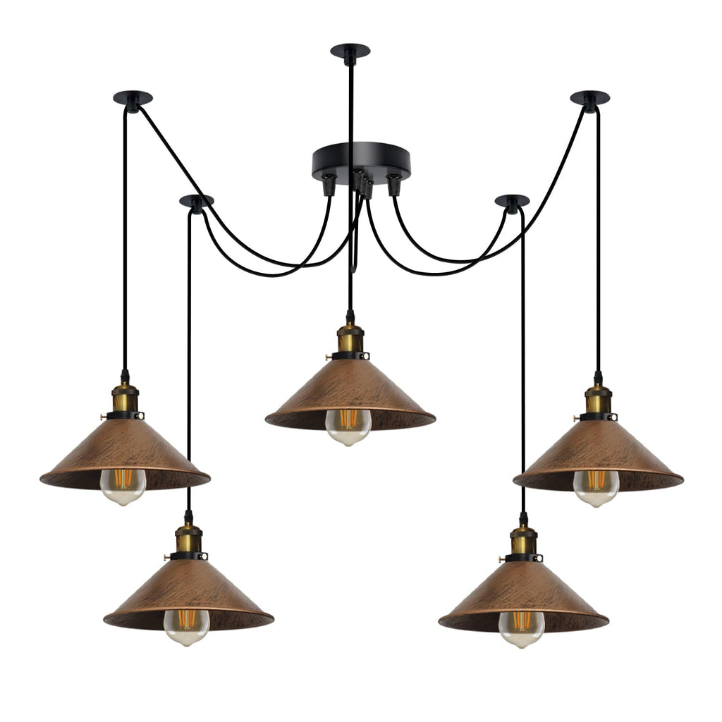 Industrial Vintage 5-Light Spider Pendant Lamp with Adjustable Metal Arms
