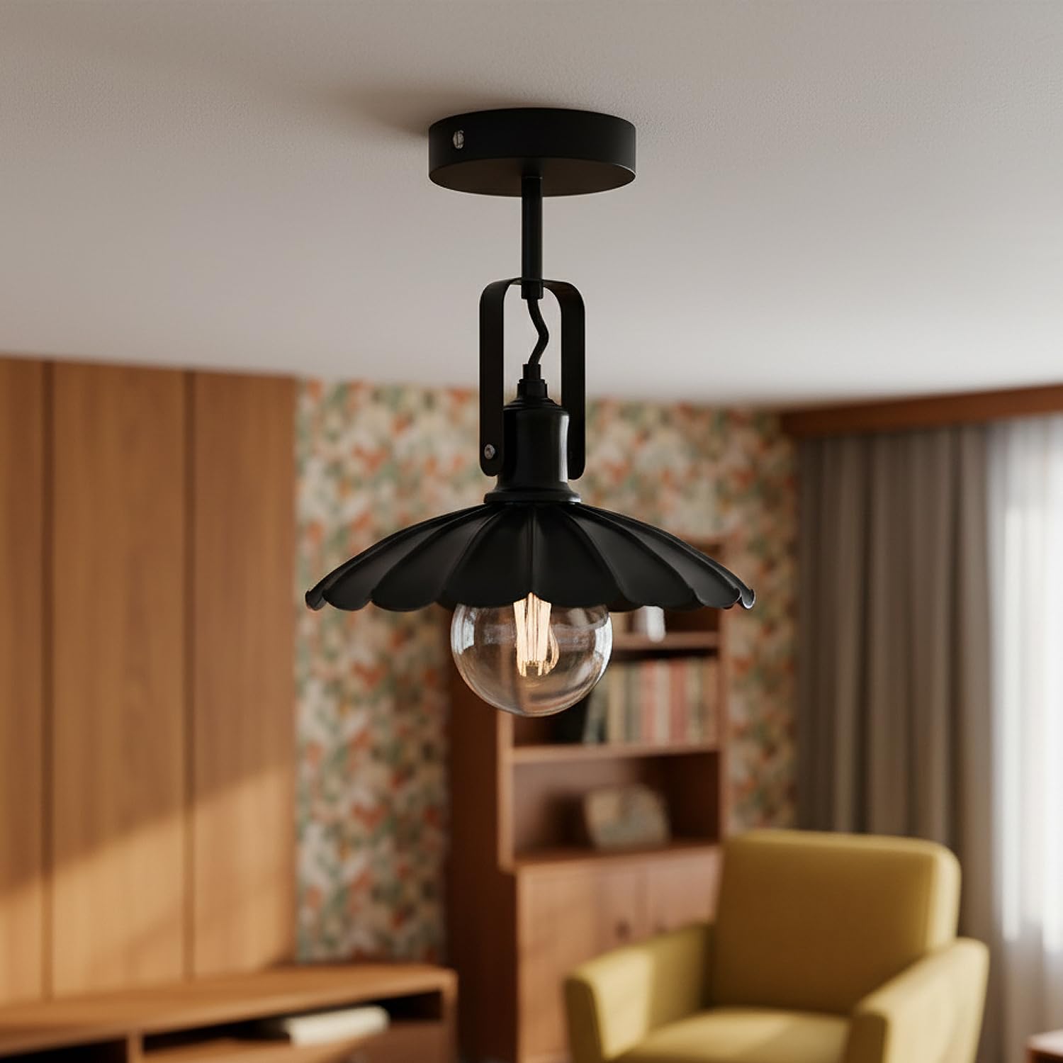 Adjustable Industrial Black Metal Swivel Ceiling Light Fixture for Modern Homes