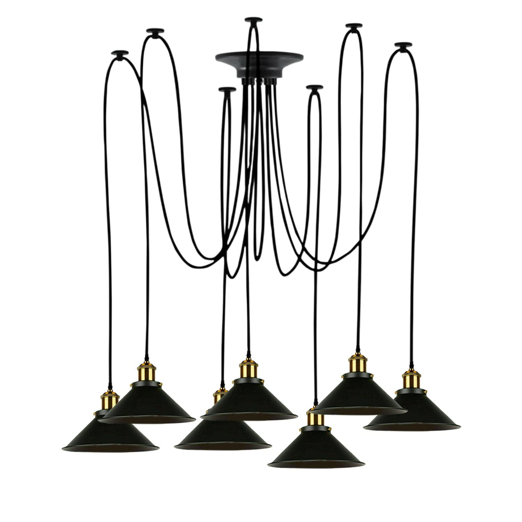 Multi-Drop Fleming Spider Ceiling Pendant Light, Adjustable Height, Black & Gold Vintage Style