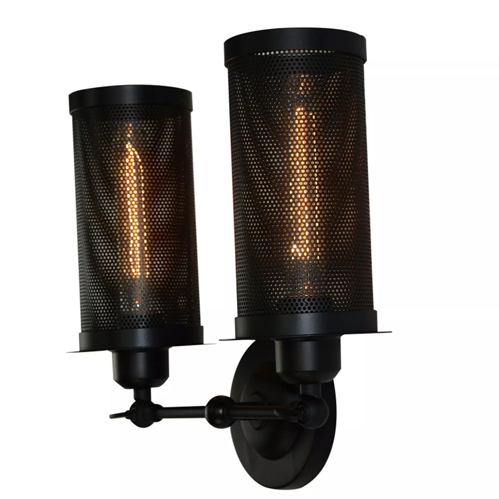 Vintage Industrial Double Wall Sconce Black Metal Cage Light Fixture E27