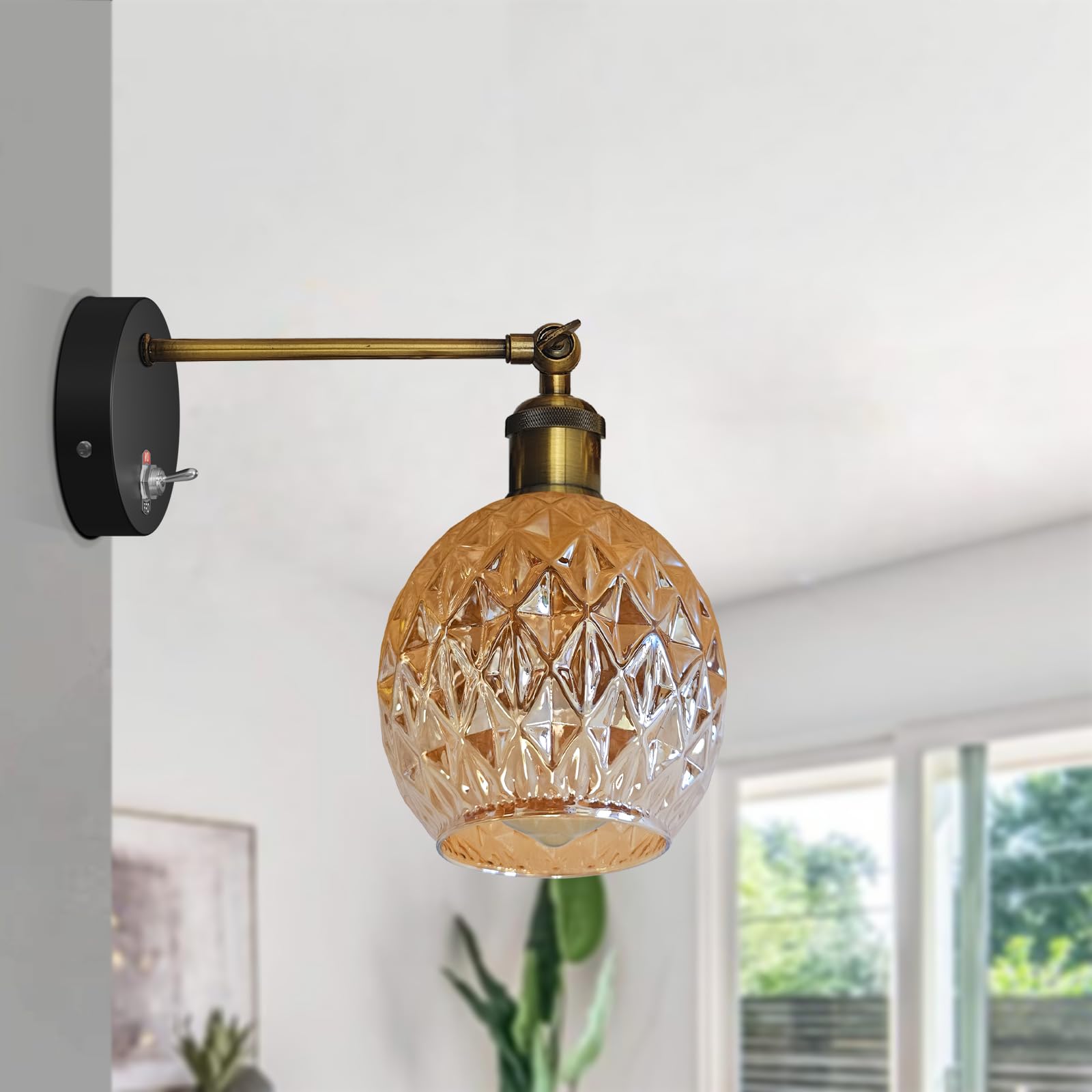 E27 Glass Wall Light With Switch ~6193