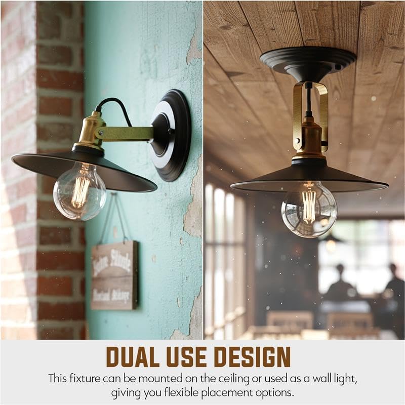Adjustable Matte Black Flat Shade Industrial Wall Sconce Ceiling Light Fixture
