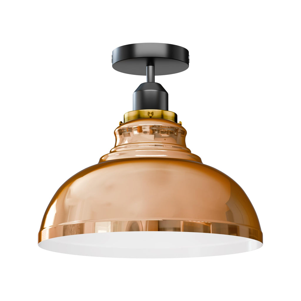 Industrial E27 Semi Flush Mount Ceiling Light Fixture with Dome Metal Shade