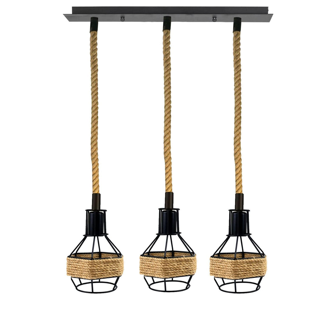 Retro Industrial Metal Hemp Rope Ceiling Pendant Light Fixture for Kitchen Dining
