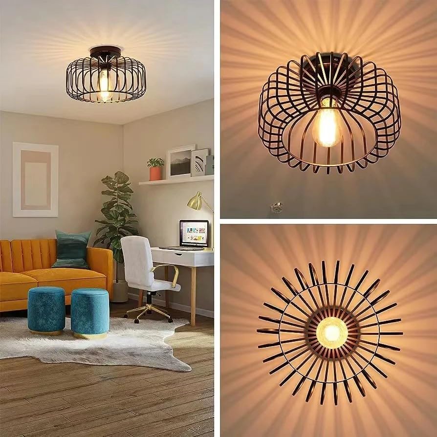 2-Pack Modern Industrial Metal Cage Ceiling Light Shades E27 Fitting