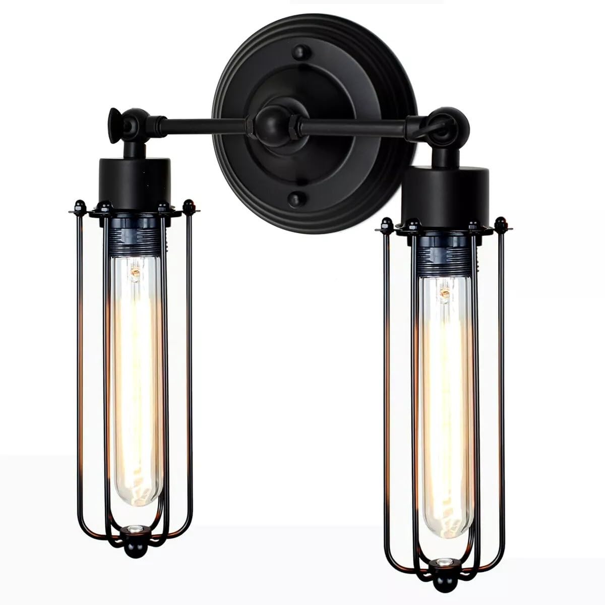 Vintage Industrial Double Wall Sconce Black Metal Cage Light Fixture E27