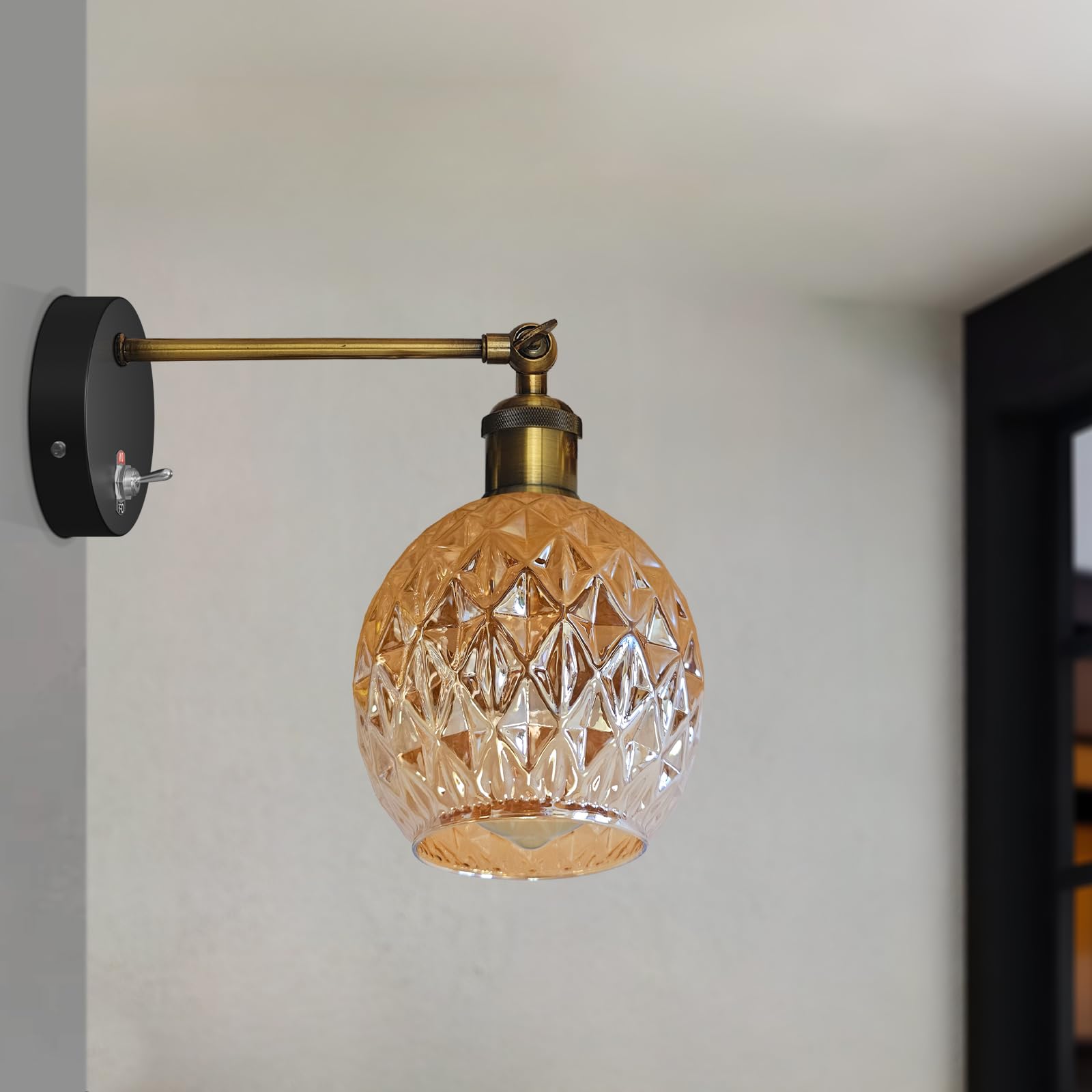 E27 Glass Wall Light With Switch ~6193