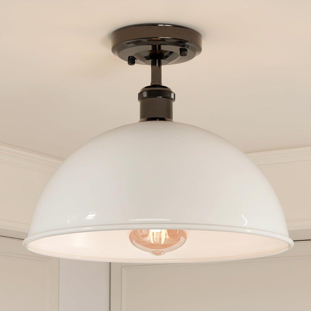Industrial Metal Dome Semi Flush Ceiling Light Fixture for Low Ceilings