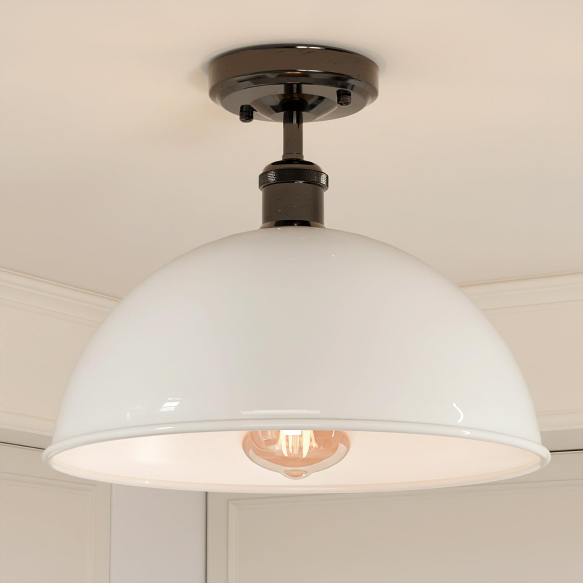 Industrial Metal Dome Semi Flush Ceiling Light Fixture for Low Ceilings
