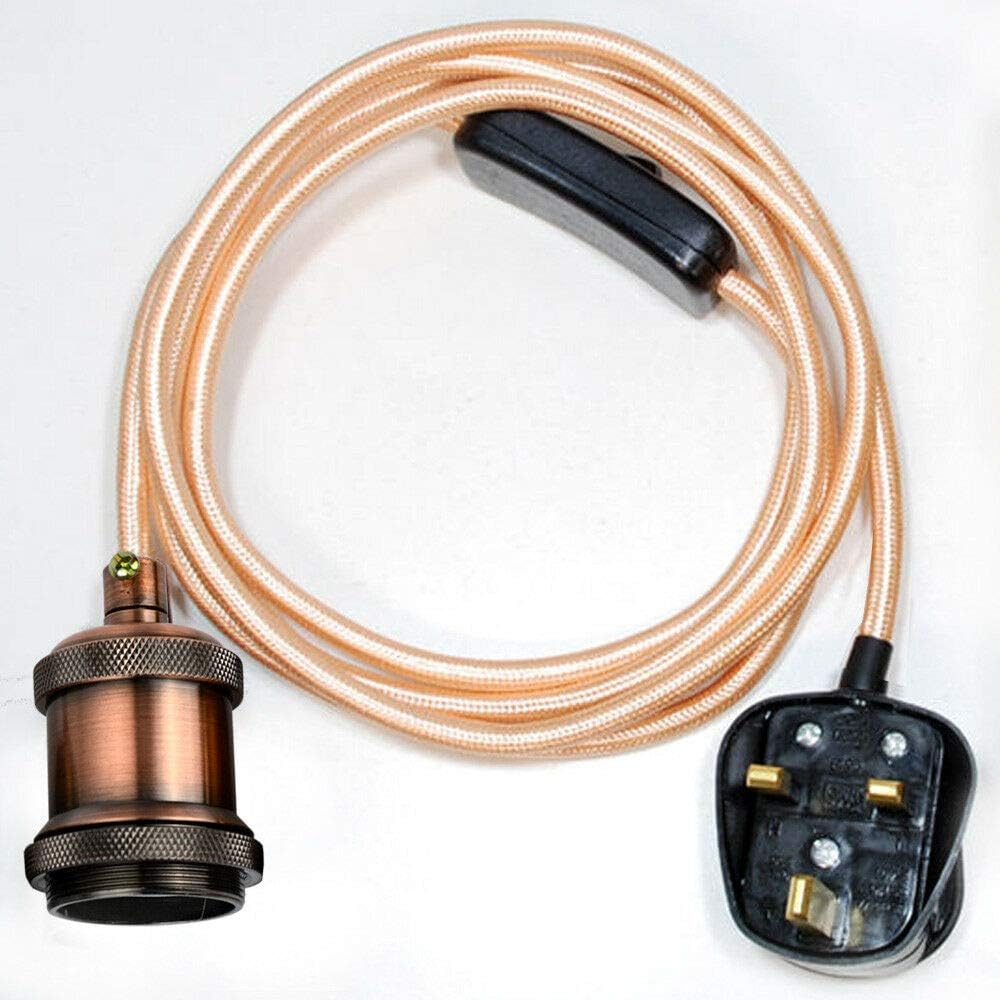 Industrial Plug-in LED Pendant Light E27 Socket UK Plug Inline Switch