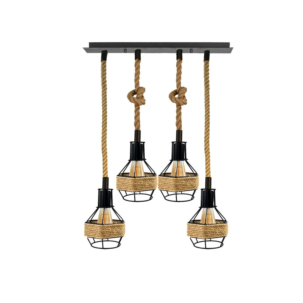 Retro Industrial Metal Hemp Rope Ceiling Pendant Light Fixture for Kitchen Dining