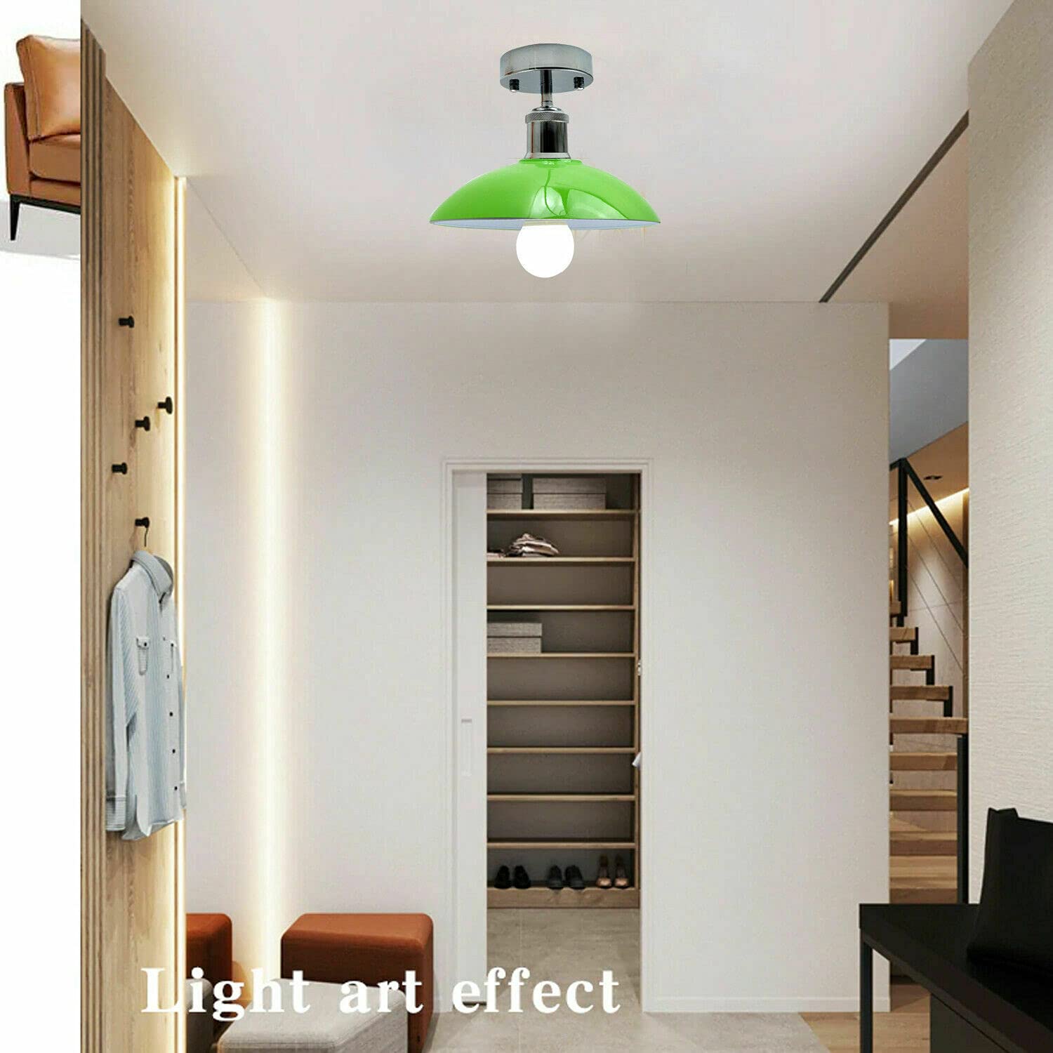 Green Metal Industrial Pendant Light, Modern Farmhouse Ceiling Fixture, E27/E26