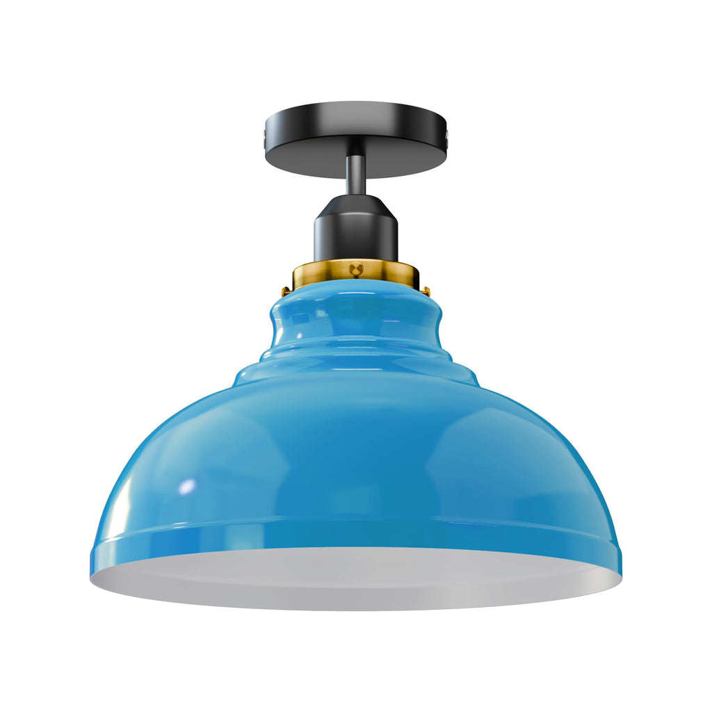 Industrial E27 Semi Flush Mount Ceiling Light Fixture with Dome Metal Shade