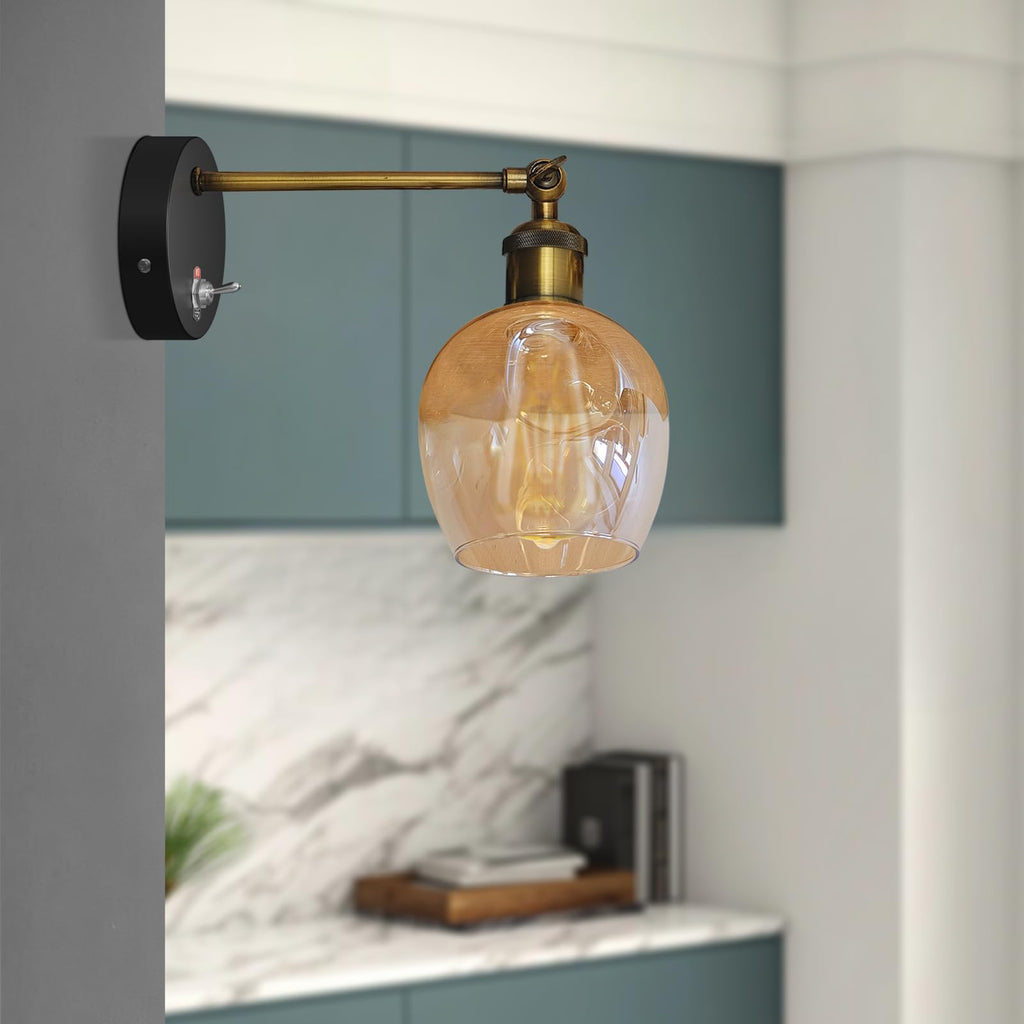 E27 Glass Wall Light With Switch ~6193