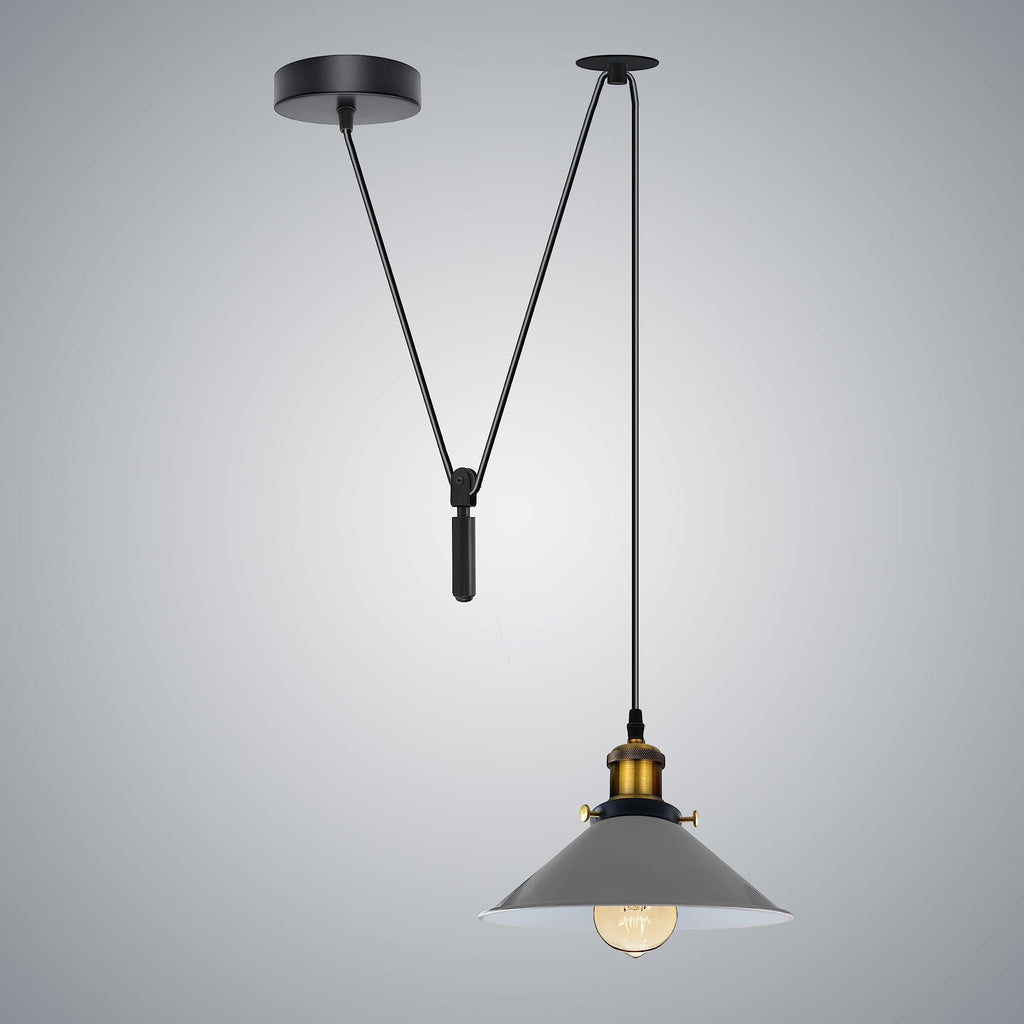 Retro Industrial LED Pendant Ceiling Light Fixture, Metal Shade, Dimmable E27