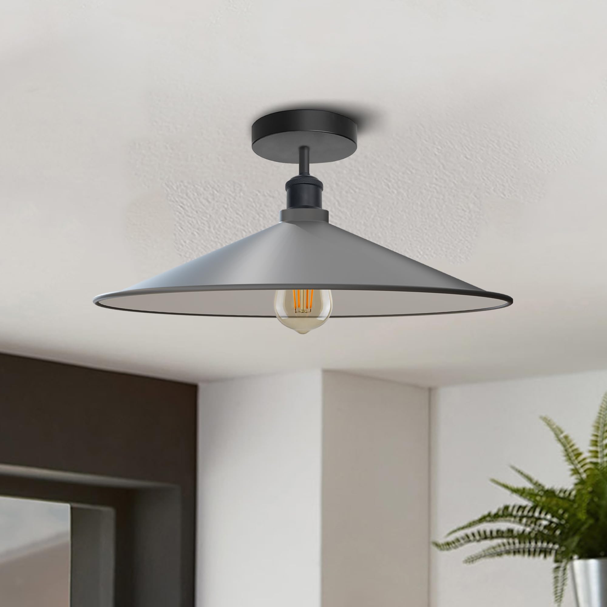 Sleek Industrial LED Flush Mount Ceiling Light, Dimmable, E27 Bulb Compatible