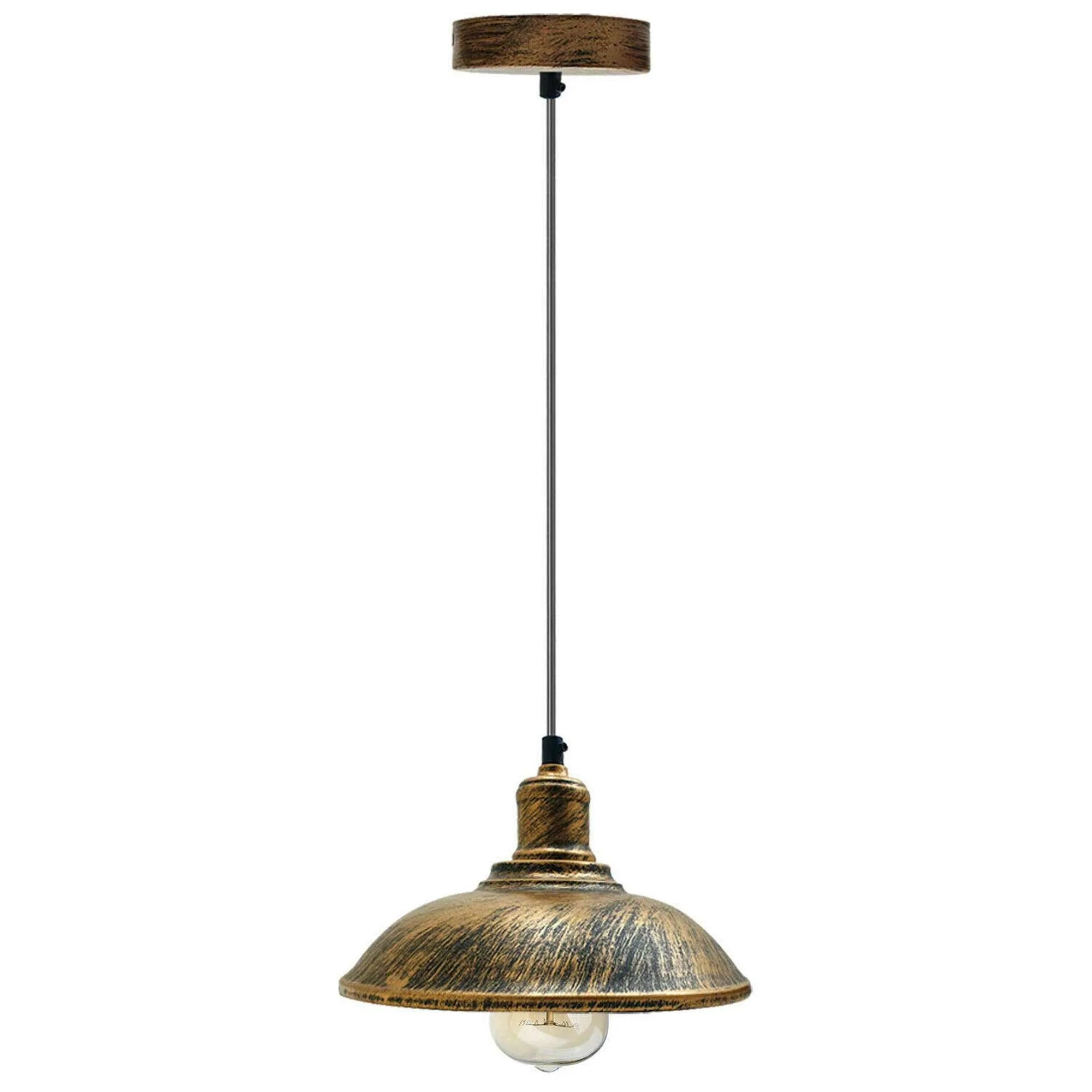 Vintage Industrial Hanging Ceiling Pendant Light Fixture, E27 Bulb Base, Dimmable Metal Shade