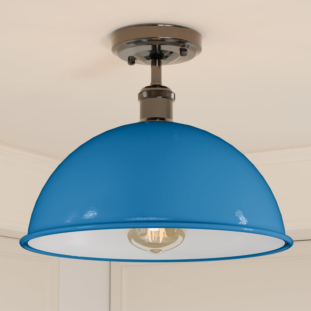 Industrial Metal Dome Semi Flush Ceiling Light Fixture for Low Ceilings