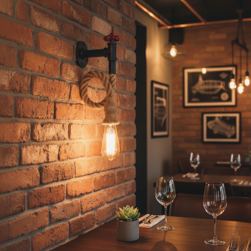 Industrial Rustic Water Pipe Hemp Rope Wall Sconce Light Fixture